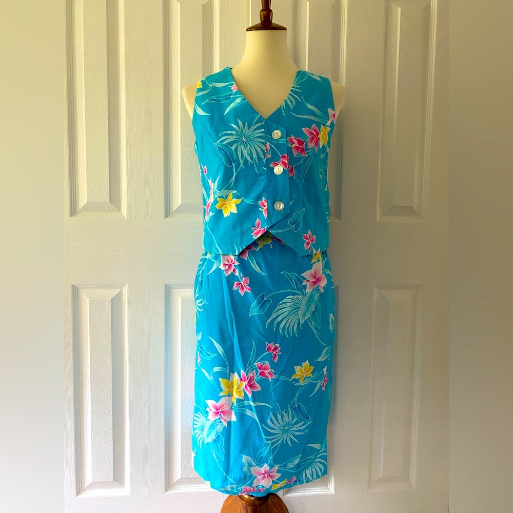Vintage Paradise Hawaii 2pc Tropical Skirt & Top Set USA